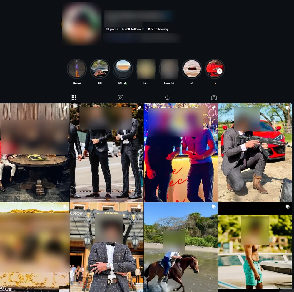 Instagram profile: an account I grew from 0 to 46.2K followers from scratch. Name and faces redacted.
